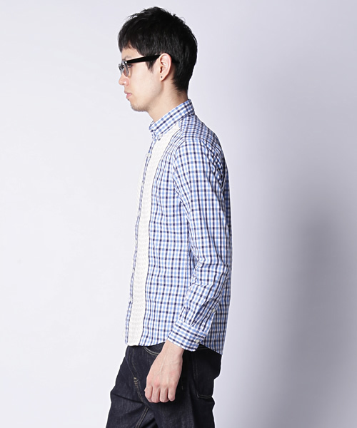 green label relaxing（グリーンレーベルリラクシング）の「OX COMBI ギンガムチェックシャツ ◆（シャツ/ブラウス・メンズ・ケリー/コバルトブルー・LARGE/MEDIUM/X-LARGE/SMALL）」の6枚目の写真