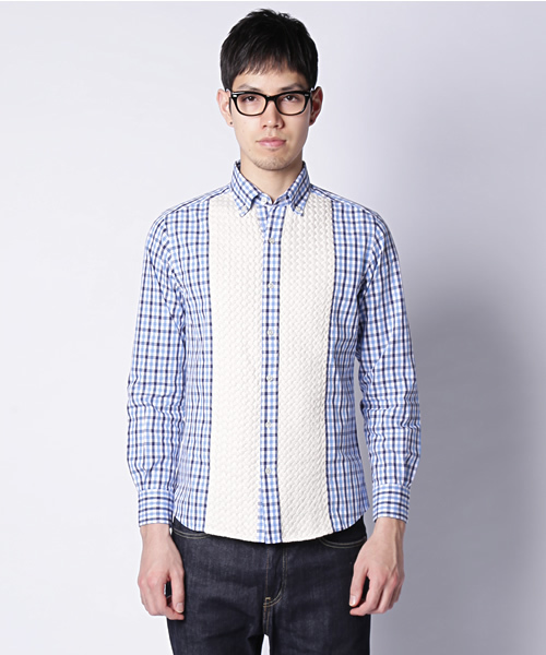 green label relaxing（グリーンレーベルリラクシング）の「OX COMBI ギンガムチェックシャツ ◆（シャツ/ブラウス・メンズ・ケリー/コバルトブルー・LARGE/MEDIUM/X-LARGE/SMALL）」の9枚目の写真