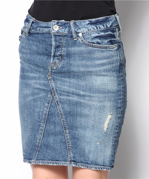 goa（ゴア）の「10OZ ｽﾄﾚｯﾁﾃﾞﾆﾑひざ丈スカート（デニムスカート・レディース・ブルー・1/2）」の4枚目の写真