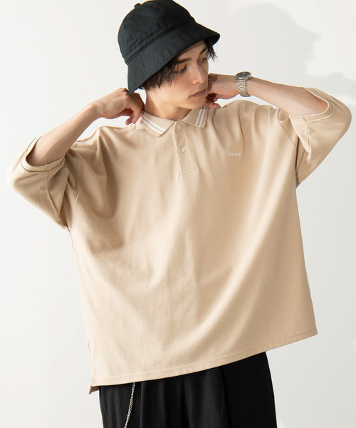 WEGO（ウィゴー）の「WEGO/カラーラインビッグシルエット5分袖ポロシャツ（ポロシャツ・メンズ・ホワイト/ベージュ/ホワイト系その他/ライトパープル・MEDIUM/LARGE）」の3枚目の写真