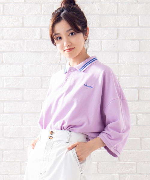 WEGO（ウィゴー）の「WEGO/カラーラインビッグシルエット5分袖ポロシャツ（ポロシャツ・メンズ・ホワイト/ベージュ/ホワイト系その他/ライトパープル・MEDIUM/LARGE）」の4枚目の写真