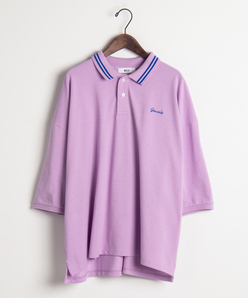 WEGO（ウィゴー）の「WEGO/カラーラインビッグシルエット5分袖ポロシャツ（ポロシャツ・メンズ・ホワイト/ベージュ/ホワイト系その他/ライトパープル・MEDIUM/LARGE）」の10枚目の写真