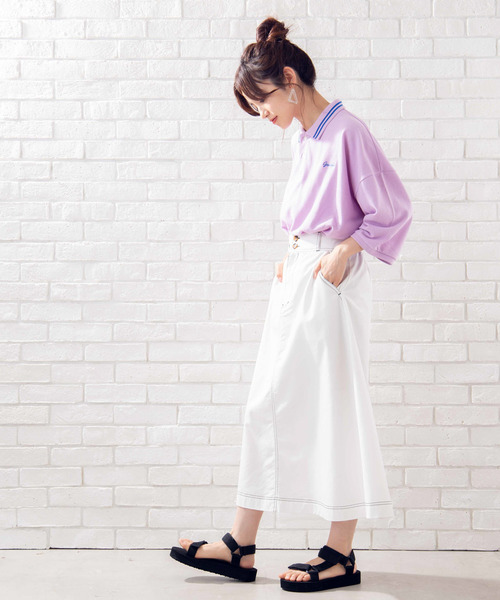 WEGO（ウィゴー）の「WEGO/カラーラインビッグシルエット5分袖ポロシャツ（ポロシャツ・メンズ・ホワイト/ベージュ/ホワイト系その他/ライトパープル・MEDIUM/LARGE）」の20枚目の写真