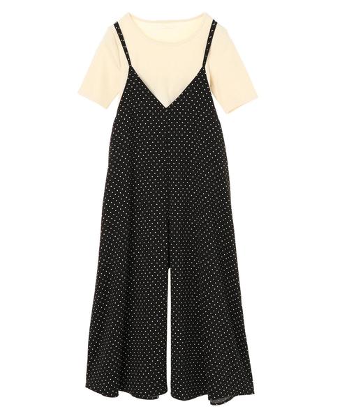 earth music&ecology(アースミュージックアンドエコロジー)の「SET2点サロペット+半袖プルオーバー(サロペット/オーバーオール・レディース・ブラック/ライトブラウン/ドット・FREE)」の7枚目の写真