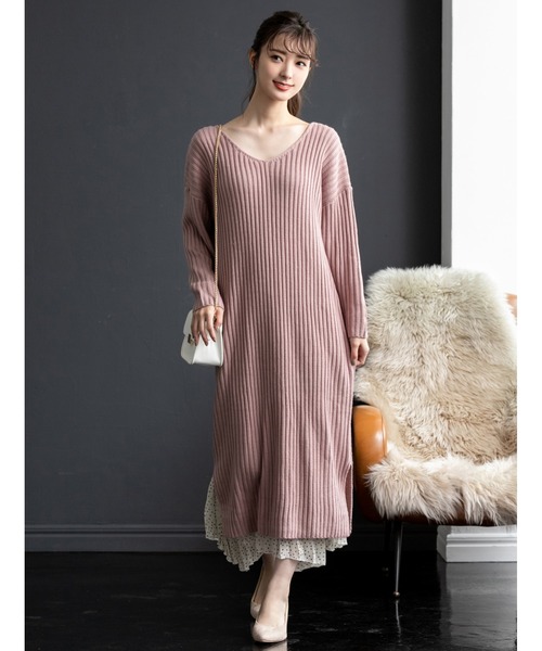 fifth（フィフス）の「Vネックリブニットロングワンピース（ワンピース・レディース・スモークピンク/モカ・MEDIUM）」の18枚目の写真