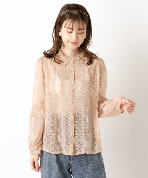one after another NICE CLAUP（ワンアフターアナザーナイスクラップ）の「【WEB限定】レース刺繍シアーブラウス（シャツ/ブラウス・レディース・ブラック/ベージュ/オフホワイト/ブルーグレー/ピンクベージュ・FREE）」の9枚目の写真