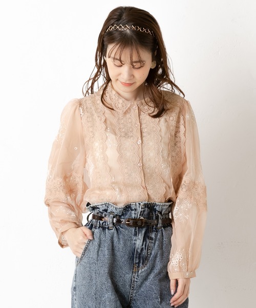 one after another NICE CLAUP（ワンアフターアナザーナイスクラップ）の「【WEB限定】レース刺繍シアーブラウス（シャツ/ブラウス・レディース・ブラック/ベージュ/オフホワイト/ブルーグレー/ピンクベージュ・FREE）」の12枚目の写真