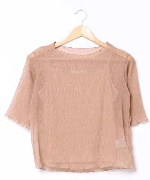 archives（アルシーヴ）の「キャミ付きシアー楊柳半袖プルオーバー（Tシャツ/カットソー・レディース・グレー/ミント/ピンクベージュ/アイボリー/グリーン/モカ/ピンク系その他・MEDIUM）」の6枚目の写真