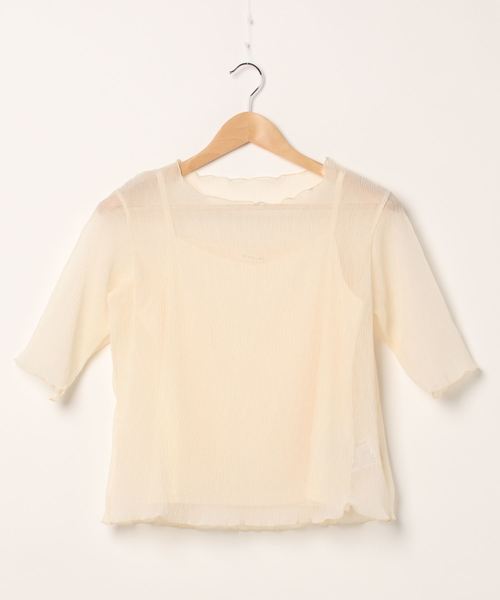 archives（アルシーヴ）の「キャミ付きシアー楊柳半袖プルオーバー（Tシャツ/カットソー・レディース・グレー/ミント/ピンクベージュ/アイボリー/グリーン/モカ/ピンク系その他・MEDIUM）」の2枚目の写真