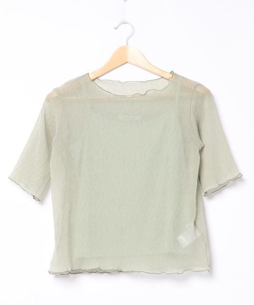 archives（アルシーヴ）の「キャミ付きシアー楊柳半袖プルオーバー（Tシャツ/カットソー・レディース・グレー/ミント/ピンクベージュ/アイボリー/グリーン/モカ/ピンク系その他・MEDIUM）」の5枚目の写真