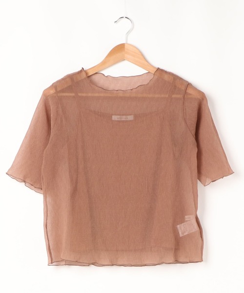 archives（アルシーヴ）の「キャミ付きシアー楊柳半袖プルオーバー（Tシャツ/カットソー・レディース・グレー/ミント/ピンクベージュ/アイボリー/グリーン/モカ/ピンク系その他・MEDIUM）」の3枚目の写真