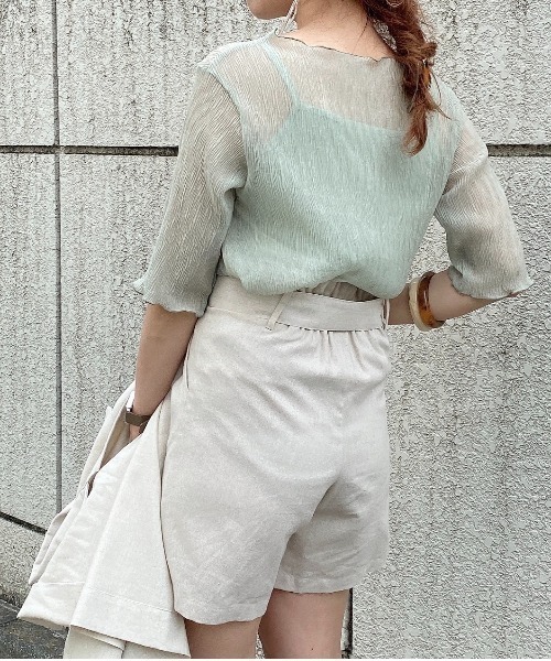 archives（アルシーヴ）の「キャミ付きシアー楊柳半袖プルオーバー（Tシャツ/カットソー・レディース・グレー/ミント/ピンクベージュ/アイボリー/グリーン/モカ/ピンク系その他・MEDIUM）」の9枚目の写真