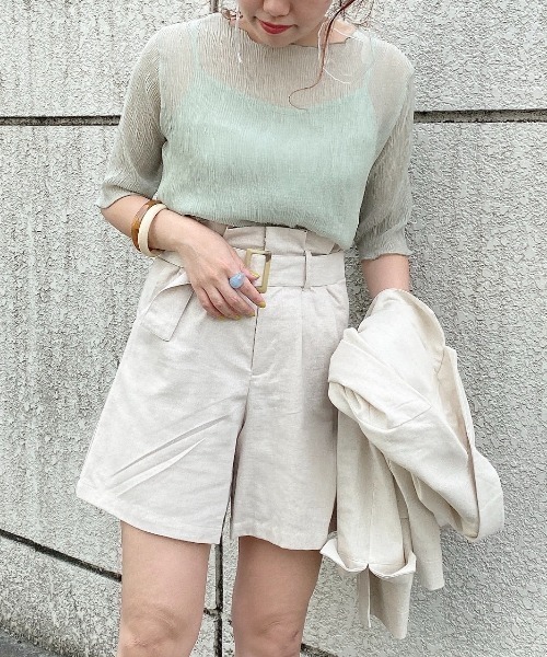 archives（アルシーヴ）の「キャミ付きシアー楊柳半袖プルオーバー（Tシャツ/カットソー・レディース・グレー/ミント/ピンクベージュ/アイボリー/グリーン/モカ/ピンク系その他・MEDIUM）」の8枚目の写真