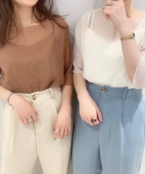 archives（アルシーヴ）の「キャミ付きシアー楊柳半袖プルオーバー（Tシャツ/カットソー・レディース・グレー/ミント/ピンクベージュ/アイボリー/グリーン/モカ/ピンク系その他・MEDIUM）」の19枚目の写真