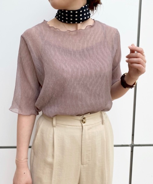 archives（アルシーヴ）の「キャミ付きシアー楊柳半袖プルオーバー（Tシャツ/カットソー・レディース・グレー/ミント/ピンクベージュ/アイボリー/グリーン/モカ/ピンク系その他・MEDIUM）」の16枚目の写真