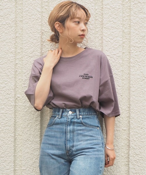 tiptop（ティップトップ）の「2020SS　アソートプリント後ろタタキツケBIGTシャツ（Tシャツ/カットソー・レディース・ブラック/パープル/オフホワイト/グリーン/アイボリー/スミクロ・FREE）」の6枚目の写真