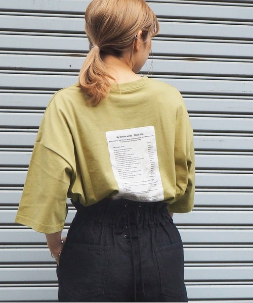 tiptop（ティップトップ）の「2020SS　アソートプリント後ろタタキツケBIGTシャツ（Tシャツ/カットソー・レディース・ブラック/パープル/オフホワイト/グリーン/アイボリー/スミクロ・FREE）」の5枚目の写真