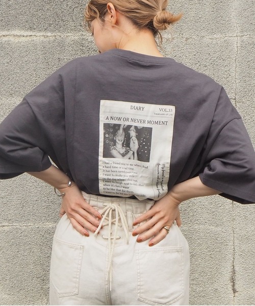 tiptop（ティップトップ）の「2020SS　アソートプリント後ろタタキツケBIGTシャツ（Tシャツ/カットソー・レディース・ブラック/パープル/オフホワイト/グリーン/アイボリー/スミクロ・FREE）」の3枚目の写真