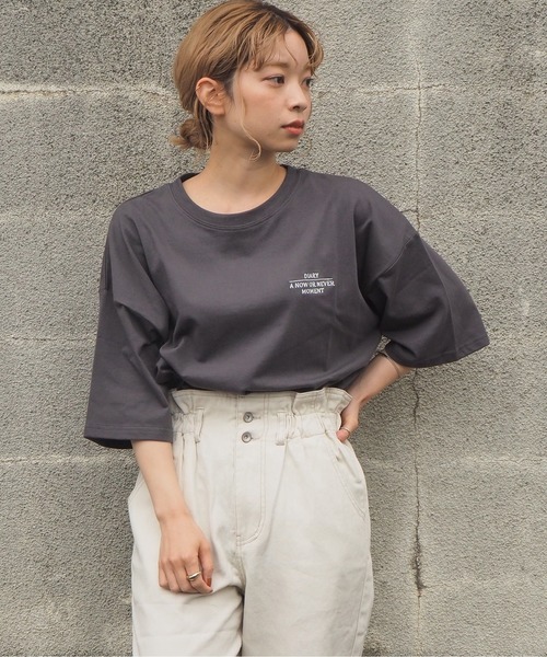 tiptop（ティップトップ）の「2020SS　アソートプリント後ろタタキツケBIGTシャツ（Tシャツ/カットソー・レディース・ブラック/パープル/オフホワイト/グリーン/アイボリー/スミクロ・FREE）」の7枚目の写真