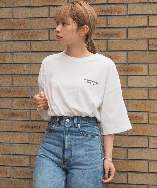 tiptop（ティップトップ）の「2020SS　アソートプリント後ろタタキツケBIGTシャツ（Tシャツ/カットソー・レディース・ブラック/パープル/オフホワイト/グリーン/アイボリー/スミクロ・FREE）」の9枚目の写真