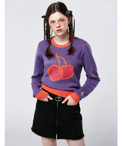 KIRSH(キルシー)の「【KOREA KIRSH オリジナルライン】『KIRSH/キルシー』BIG CHERRY JACQUARD KNIT/ビックチェリー ジャガード ニット(ニット/セーター・レディース・グリーン/パープル/オレンジ・FREE)」の9枚目の写真