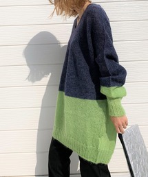 Q | ホールガーメント モヘアバイカラーニット(ニット/セーター)