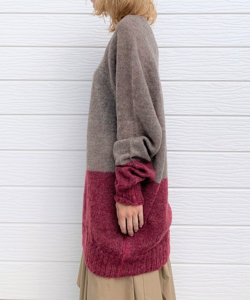 Q（キュー）の「ホールガーメント モヘヤバイカラーニット（ニット/セーター・レディース・ダークブラウン/ネイビー・MEDIUM）」の8枚目の写真