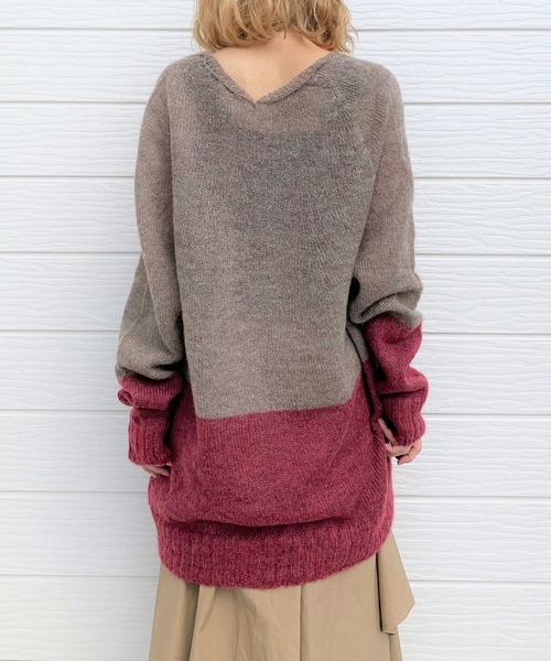 Q（キュー）の「ホールガーメント モヘヤバイカラーニット（ニット/セーター・レディース・ダークブラウン/ネイビー・MEDIUM）」の9枚目の写真