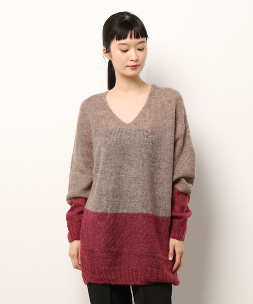 Q（キュー）の「ホールガーメント モヘヤバイカラーニット（ニット/セーター・レディース・ダークブラウン/ネイビー・MEDIUM）」の3枚目の写真