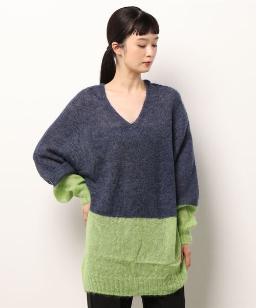 Q（キュー）の「ホールガーメント モヘヤバイカラーニット（ニット/セーター・レディース・ダークブラウン/ネイビー・MEDIUM）」の4枚目の写真