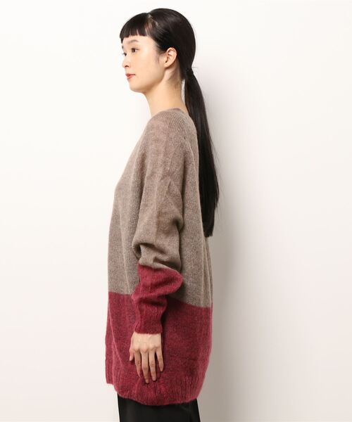 Q（キュー）の「ホールガーメント モヘヤバイカラーニット（ニット/セーター・レディース・ダークブラウン/ネイビー・MEDIUM）」の5枚目の写真