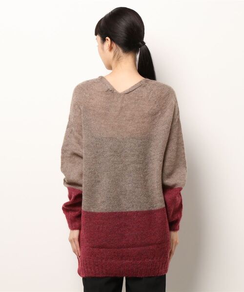 Q（キュー）の「ホールガーメント モヘヤバイカラーニット（ニット/セーター・レディース・ダークブラウン/ネイビー・MEDIUM）」の6枚目の写真