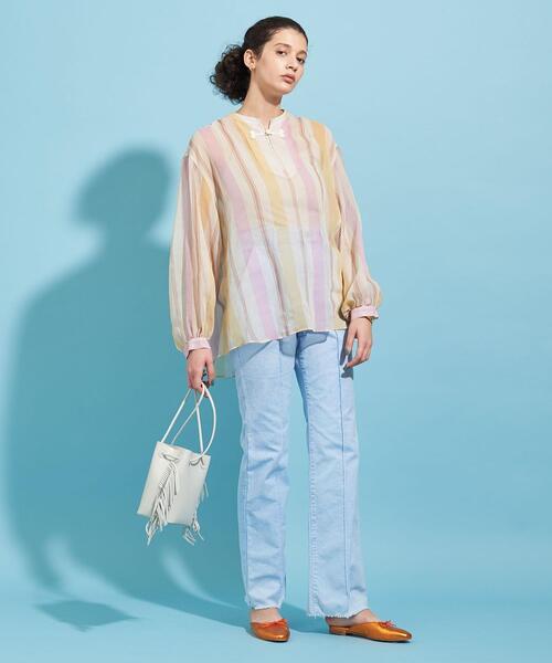 PHEENY（フィーニー）の「【別注】＜PHEENY＞∴ストライプチュニックブラウス Ψ（シャツ/ブラウス・レディース・ライラック/ライム・FREE）」の6枚目の写真