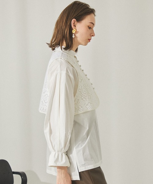 PUBLIC TOKYO(パブリックトウキョウ)の「クロシェレイヤーバンドカラーシャツ(シャツ/ブラウス・レディース・ホワイト/ブラック・FREE)」の5枚目の写真