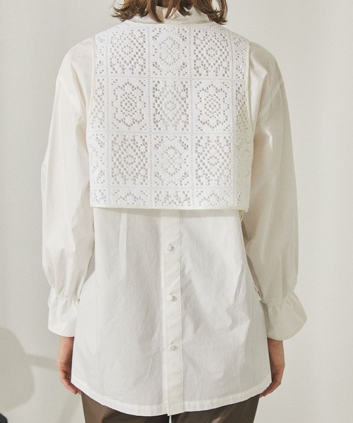 PUBLIC TOKYO(パブリックトウキョウ)の「クロシェレイヤーバンドカラーシャツ(シャツ/ブラウス・レディース・ホワイト/ブラック・FREE)」の7枚目の写真