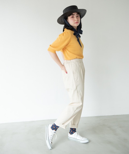 MERLOT(メルロー)の「ウォッシュドツイルテーパードパンツ(その他パンツ・レディース・ベージュ/パープル/ライトグリーン・FREE)」の4枚目の写真