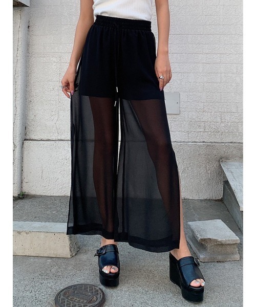 EGOIST（エゴイスト）の「シアーワイドPT（その他パンツ・レディース・ブラック/ライム・FREE）」の2枚目の写真