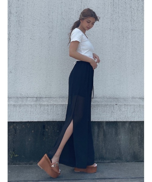 EGOIST（エゴイスト）の「シアーワイドPT（その他パンツ・レディース・ブラック/ライム・FREE）」の4枚目の写真