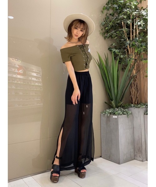 EGOIST（エゴイスト）の「シアーワイドPT（その他パンツ・レディース・ブラック/ライム・FREE）」の11枚目の写真