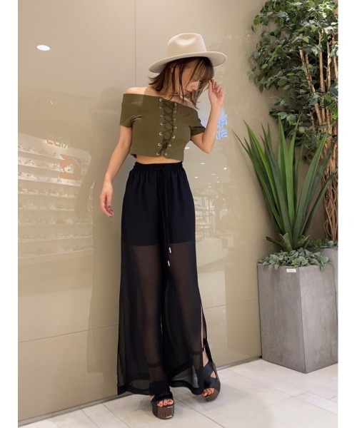 EGOIST（エゴイスト）の「シアーワイドPT（その他パンツ・レディース・ブラック/ライム・FREE）」の13枚目の写真