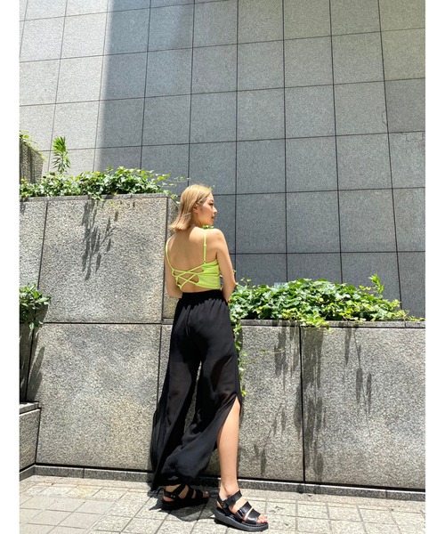EGOIST（エゴイスト）の「シアーワイドPT（その他パンツ・レディース・ブラック/ライム・FREE）」の6枚目の写真