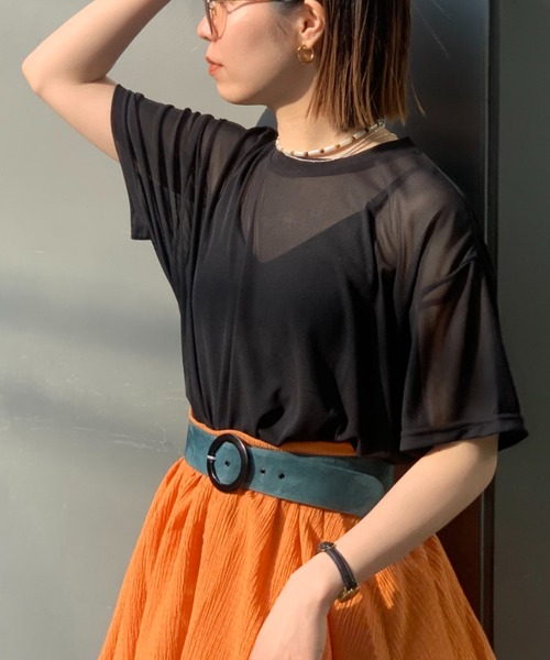 CIAOPANIC（チャオパニック）の「ラウンドシアーTシャツ（Tシャツ/カットソー・レディース・オフホワイト/ブラック/ブルー系その他・FREE）」の2枚目の写真