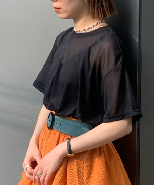 CIAOPANIC（チャオパニック）の「ラウンドシアーTシャツ（Tシャツ/カットソー・レディース・オフホワイト/ブラック/ブルー系その他・FREE）」の6枚目の写真