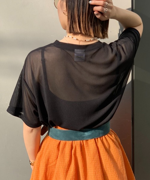 CIAOPANIC（チャオパニック）の「ラウンドシアーTシャツ（Tシャツ/カットソー・レディース・オフホワイト/ブラック/ブルー系その他・FREE）」の7枚目の写真