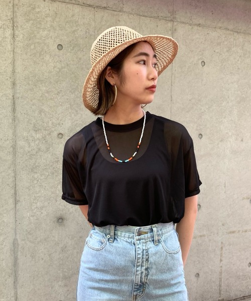 CIAOPANIC（チャオパニック）の「ラウンドシアーTシャツ（Tシャツ/カットソー・レディース・オフホワイト/ブラック/ブルー系その他・FREE）」の10枚目の写真