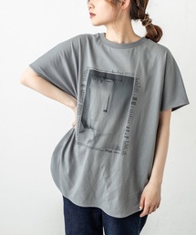 フォトプリント裾ラウンドショートスリーブTシャツ