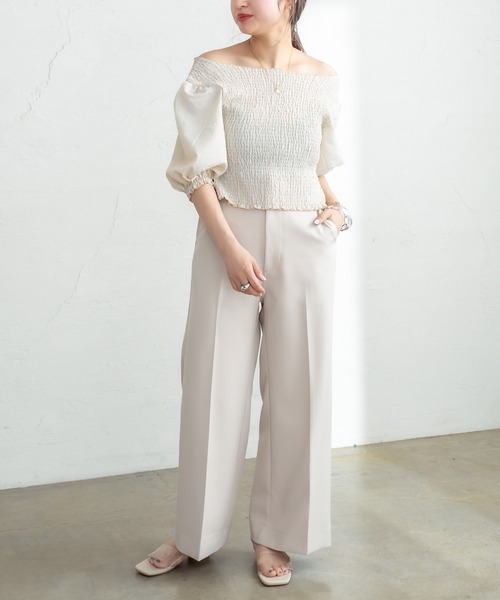 mystic(ミスティック)の「シャーリングクロスブラウス(シャツ/ブラウス・レディース・オフホワイト/イエロー/ピンク/ブラック・FREE)」の12枚目の写真