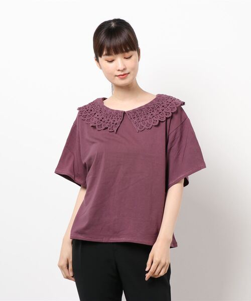 Samansa Mos2（サマンサ モスモス）の「衿レースカットソー（Tシャツ/カットソー・レディース・ブラック/オフホワイト/パープル・ﾌﾘ-）」の6枚目の写真