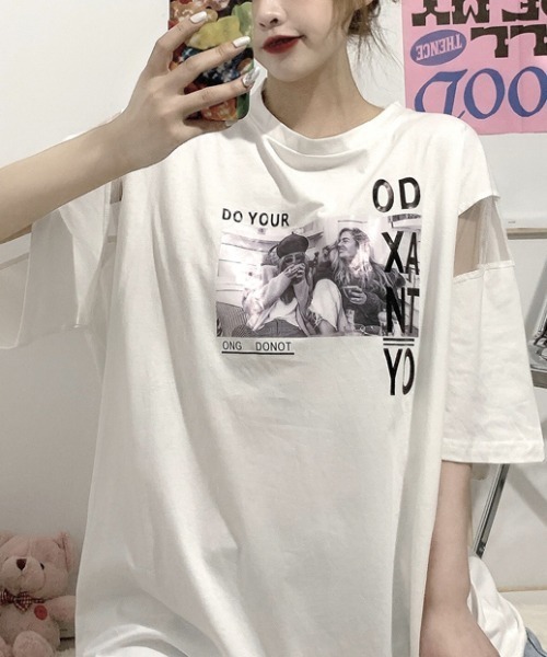 MGV(エムジーヴィー)の「シースルー切替BIGTシャツ(Tシャツ/カットソー・レディース・ホワイト/ブラック・MEDIUM/LARGE/X-LARGE)」の1枚目の写真