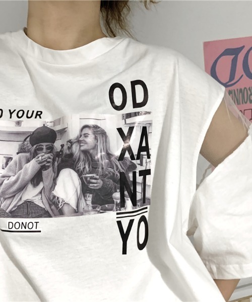 MGV(エムジーヴィー)の「シースルー切替BIGTシャツ(Tシャツ/カットソー・レディース・ホワイト/ブラック・MEDIUM/LARGE/X-LARGE)」の4枚目の写真